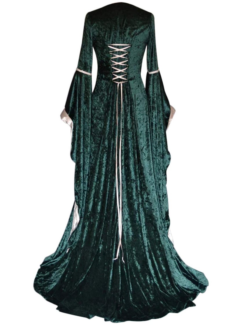 YEAXLUD Womens Renaissance Medieval Costume Dress Lace up Irish Over Long Dresses Cosplay Retro Gown S-5XL (L, Green) - Image 2